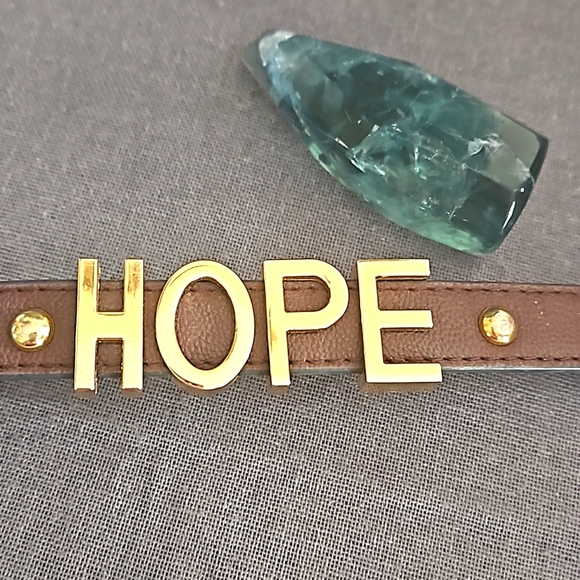 Leather adjustable cuff bracelet HOPE 6.75" - 7.2" - Picture 1 of 7